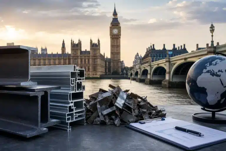 UK CBAM 2027: Przewodnik po importach stali i aluminium, UK CBAM 2027, CBAM UK, import stali i aluminium, kody towarowe HMRC, próg 50000 GBP, import złomu Londyn, mechanizm CBAM, opłaty węglowe UK, deklaracje celne UK, Premier Scrap Trading